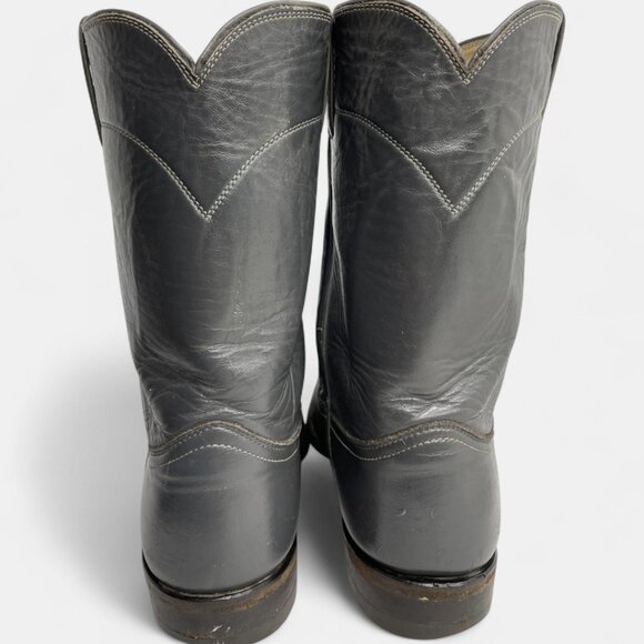 Justin Boots 7.5 E Men's Gray Leather Western Roper Riding Cowboy Work Biker - Picture 8 of 14